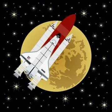 The US shuttle in space against the background of the moon Stock Illustration