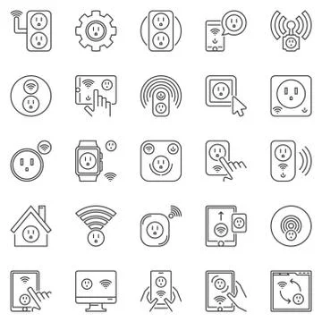 US Smart Socket outline icons. Vector smart sockets signs Stock Illustration