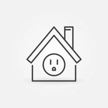 US Socket inside House outline icon. Vector smart home sign Illustrazione stock