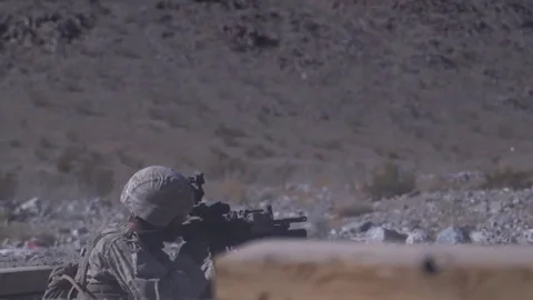 US Soldier Conducts Aimed Fire for Shelters, Fighting Stock Footage 120833703
