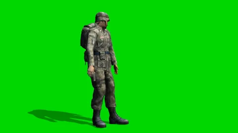 US Soldier looking around - seperated on green screen Video stock 34023946