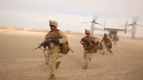 U.S soldiers debark military helicopter during training - 2016 Stock Footage