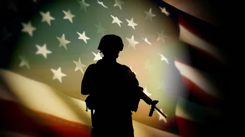 US Soldiers in front of US flag. Stock Footage 62011376