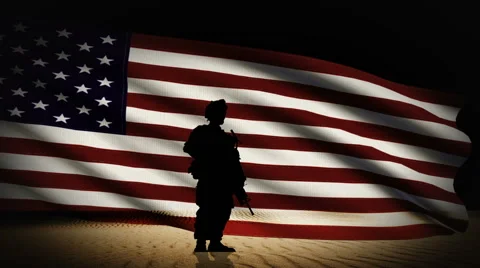 US Soldiers in front of US flag. Stock Footage 65212996