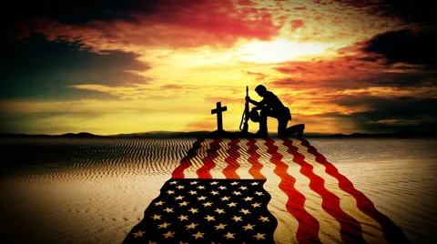 US Soldiers in front of US flag. Stock Footage 65213347