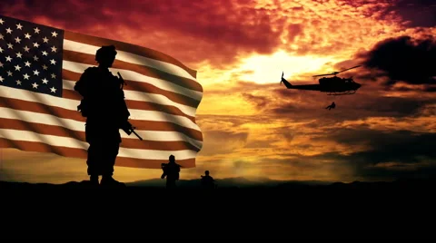 US Soldiers in front of US flag. Stock Footage 65213595