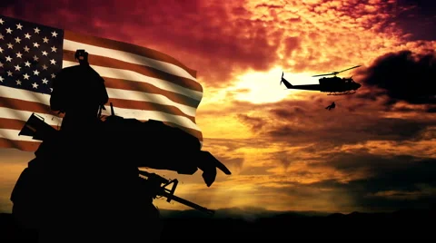 US Soldiers in front of US flag. Stock Footage 65213682