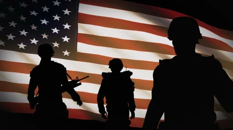 US Soldiers in front of US flag. Stock Footage 65213685