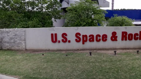 U.S. Space and Rocket Center sign in Huntsville, Alabama with video Stock Footage 242396354