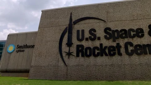 U.S. Space and Rocket Center building and sign in Huntsville, Alabama with Stock Footage 242401564