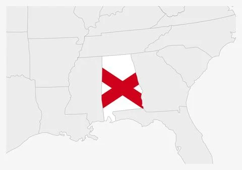 US state Alabama map highlighted in Alabama flag colors Stock Illustration