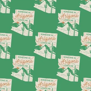 Us state Arizona badges pattern. Camping Adventure seamless background with Stock Illustration