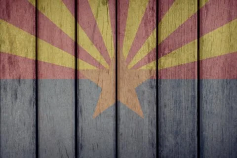 US State Arizona Flag Wooden Fence Stock Photos