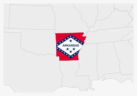 US state Arkansas map highlighted in Arkansas flag colors Stock Illustration