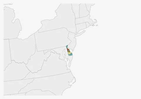 US state Delaware map highlighted in Delaware flag colors Stock Illustration
