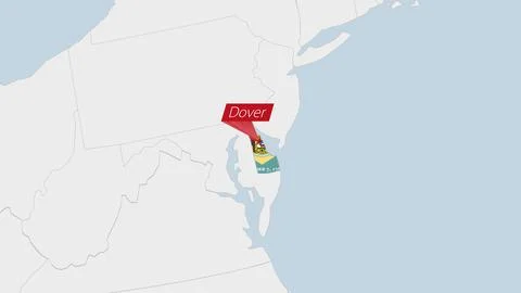 US State Delaware map highlighted in Delaware flag colors and pin of countr.. Stock Illustration