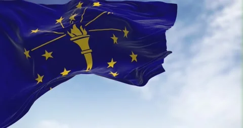 The US state flag of Indiana waving in the wind Stock Footage 200819330