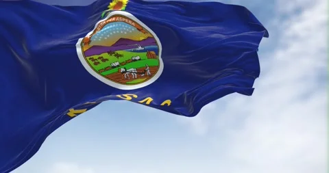 The US state flag of Kansas waving in the wind on a clear day. Stock Footage 201136807