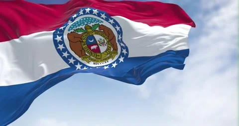 The US state flag of Missouri waving in the wind Stock Footage 208137598