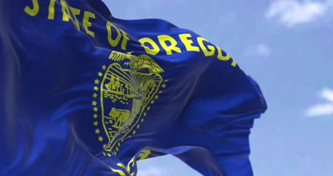 The US state flag of Oregon waving in the wind Stock Footage 179607853