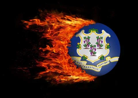 US state flag with a trail of fire - Connecticut Stock Photos