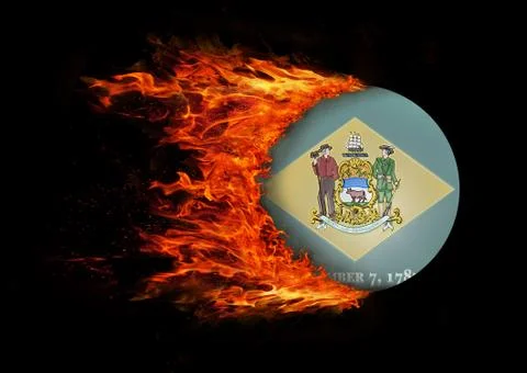 US state flag with a trail of fire - Delaware Stock Photos