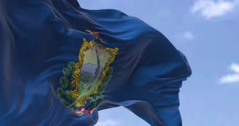 The US state flag of Vermont waving in the wind Video stock 186174182