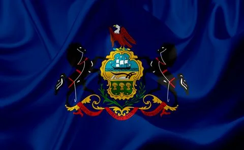 US state flags. In high quality on silk fabric. Stock Illustration