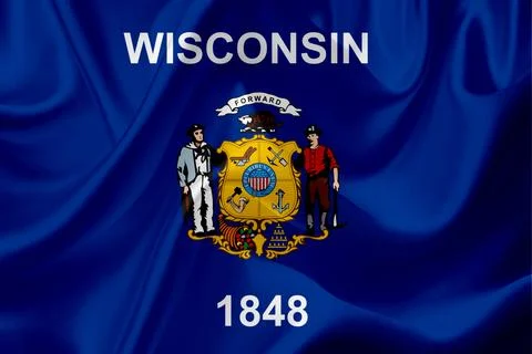 US state flags. In high quality on silk fabric. Stock Illustration