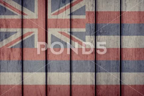 US State Hawaii Flag Wooden Fence Stock Photos