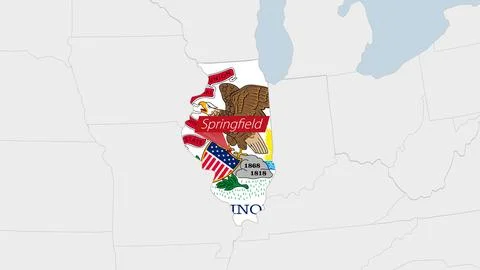 US State Illinois map highlighted in Illinois flag colors and pin of countr.. Stock Illustration