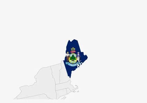 US state Maine map highlighted in Maine flag colors Stock Illustration