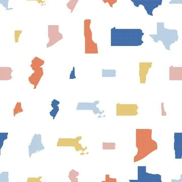 US State Map Shapes Seamless Pattern. Vector seamless dithering pixel style.. Stock Illustration