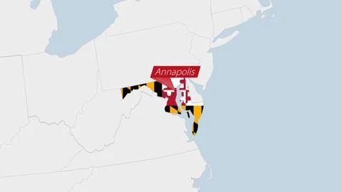 US State Maryland map highlighted in Maryland flag colors and pin of countr.. Stock-Illustration