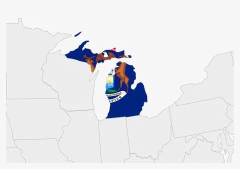 US state Michigan map highlighted in Michigan flag colors Stock Illustration