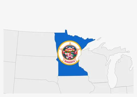US state Minnesota map highlighted in Minnesota flag colors Stock Illustration