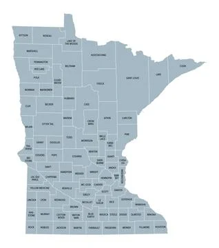U.S. state of Minnesota, subdivided into 87 counties, gray political map Stock Illustration