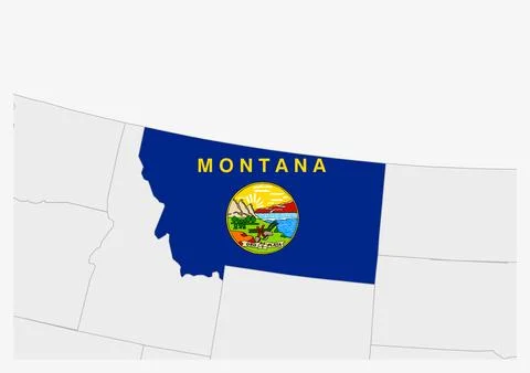 US state Montana map highlighted in Montana flag colors Stock Illustration
