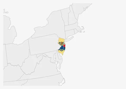 US state New Jersey map highlighted in New Jersey flag colors Stock Illustration
