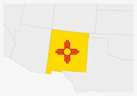 US state New Mexico map highlighted in New Mexico flag colors Stock Illustration