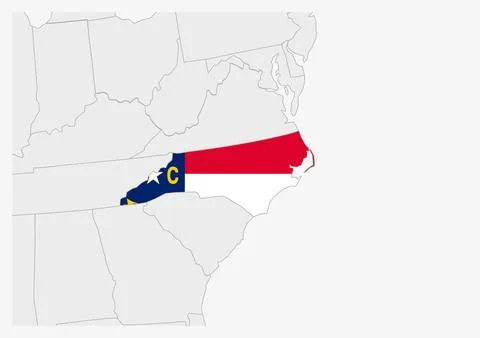 US state North Carolina map highlighted in North Carolina flag colors Stock Illustration