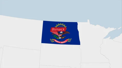 US State North Dakota map highlighted in North Dakota flag colors and pin of Stock Footage 130443059