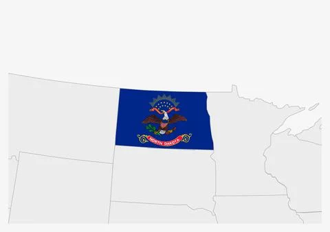 US state North Dakota map highlighted in North Dakota flag colors Stock Illustration