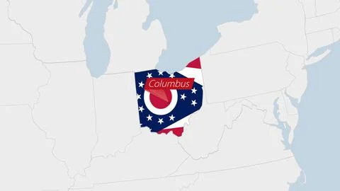 US State Ohio map highlighted in Ohio flag colors and pin of country capita.. Stock Illustration