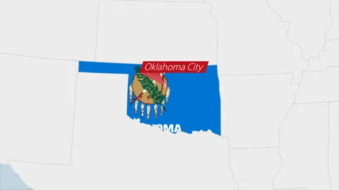 US State Oklahoma map highlighted in Oklahoma flag colors and pin of country Stock Footage 130443291