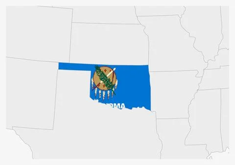 US state Oklahoma map highlighted in Oklahoma flag colors Stock Illustration