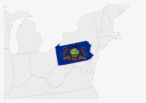 US state Pennsylvania map highlighted in Pennsylvania flag colors Stock Illustration
