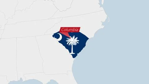 US State South Carolina map highlighted in South Carolina flag colors and p.. Stock Illustration