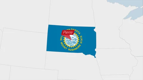 US State South Dakota map highlighted in South Dakota flag colors and pin of Stock Footage 130444350