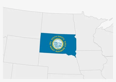 US state South Dakota map highlighted in South Dakota flag colors Stock Illustration